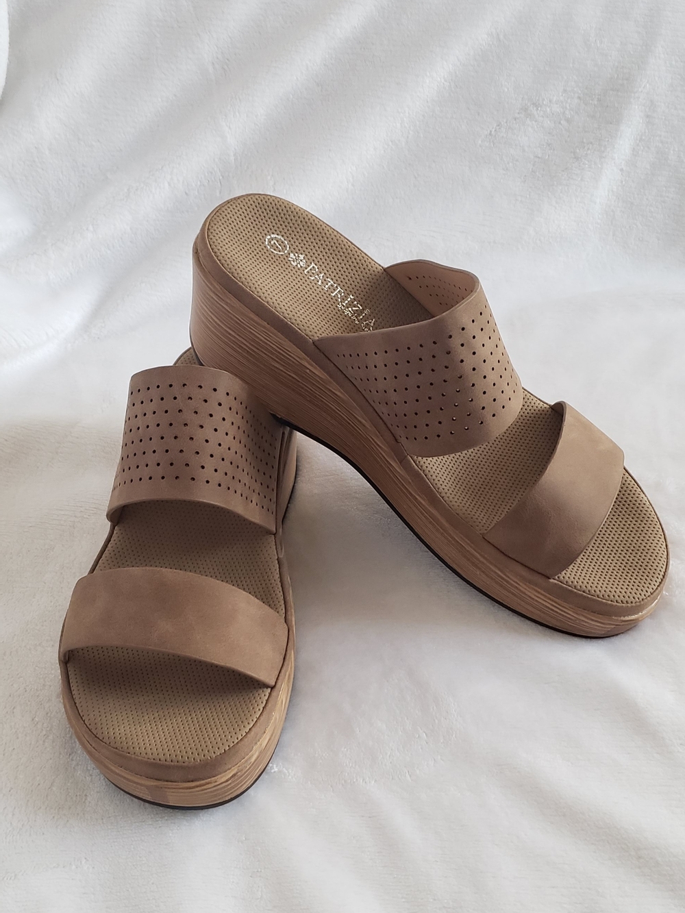 Women’s Taupe Slide Sandals with Perforated Upper Strap